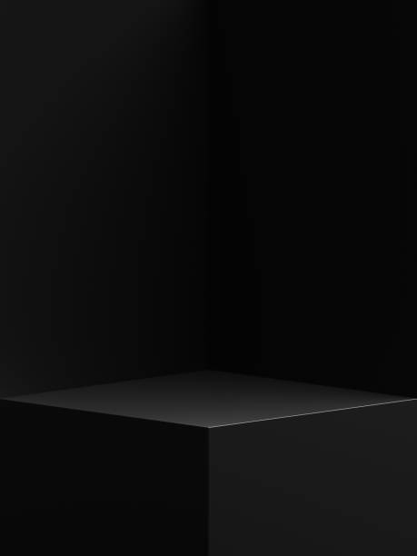 istock Black corner room wall interior design on empty floor space modern background of abstract light blank luxury studio backdrop or inside minimal shelf elegant flooring and stage podium product display. 1441618625