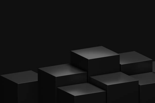 istock Abstract black cube empty podium pedestal studio stage on modern product stand scene 3d background with blank geometric presentation display or luxury showcase backdrop platform and advertising shelf. 1441618626