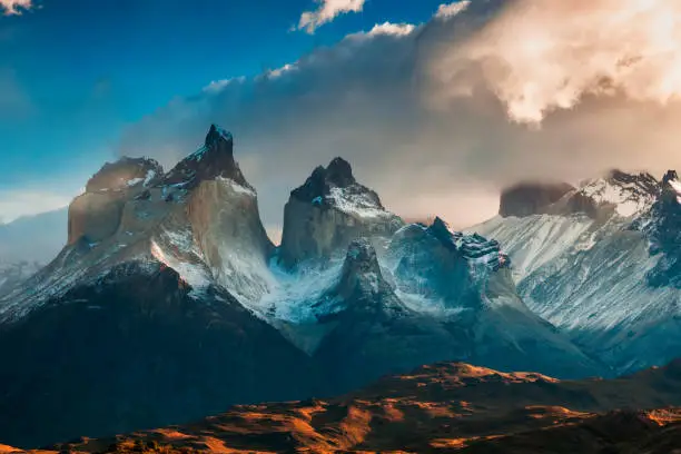 Dramatic dawn in Torres del Paine, Chile.