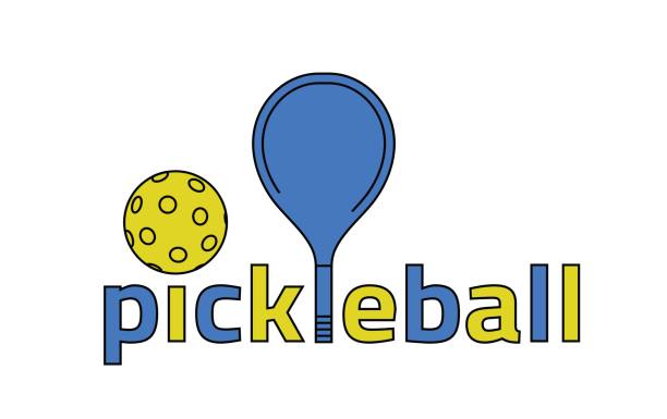 символ пиклбола. новый спорт для ракеток в помещении или на открытом воздухе - pickleball stock illustrations