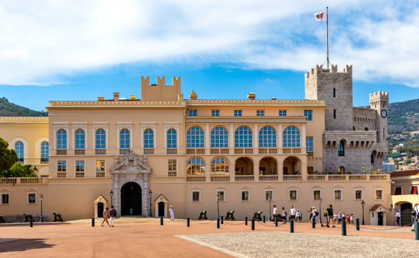 Medieval royal Prince Palace, Palais Princier, official residence within Monaco Ville old town district stock photo