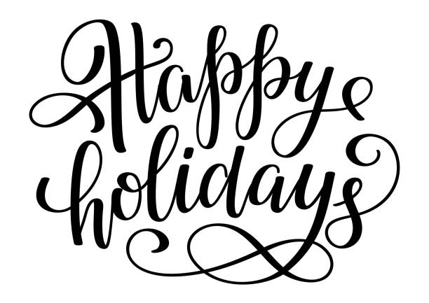 happy holidays lettering phrase. celebration text happy holidays for postcard, icon or poster. - happy holidays 幅插畫檔、美工圖案、卡通及圖標