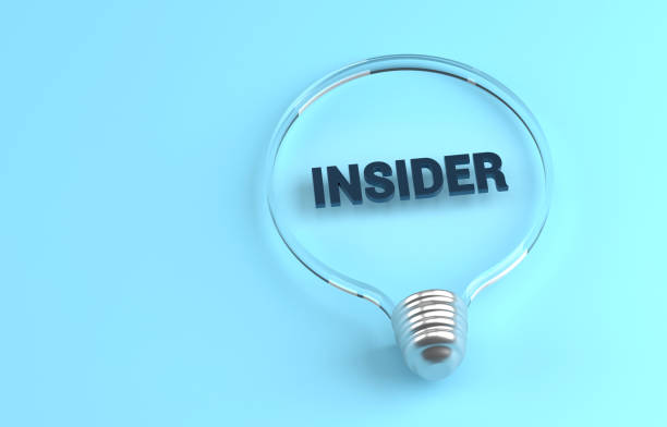 Transparent light bulb on blue background and Insider message inside. Idea and Solution Concept.