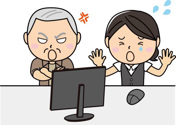 A woman crying in front of a computer and an angry grandfather / illustration material (vector illustration) A woman crying in front of a computer and an angry grandfather / illustration material (vector illustration) clip art of a old man crying stock illustrations