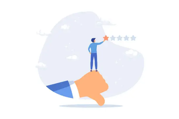 Vector illustration of Negative feedback, bad review or one star customer feedback, terrible or poor quality user experience, low rating result or disappointment concept, flat vector modern illustration
