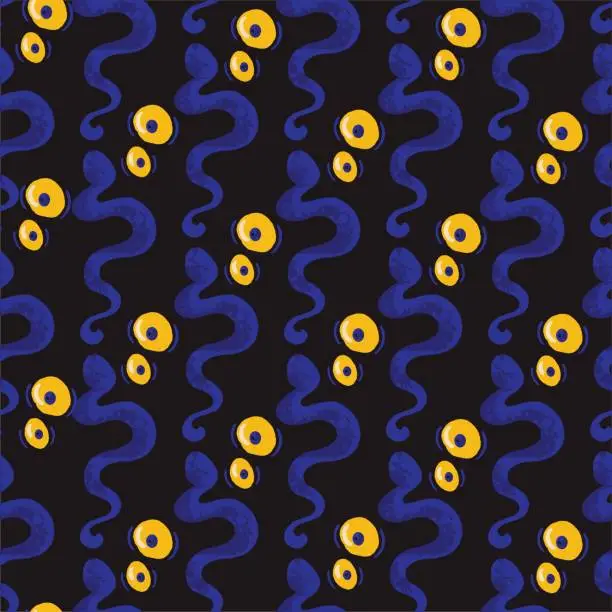 Vector illustration of Scary Eyes and Snakes Halloween Vector Seamless Background Pattern