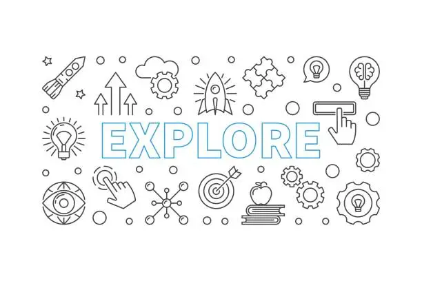 Vector illustration of Explore vector horizontal banner in thin line style