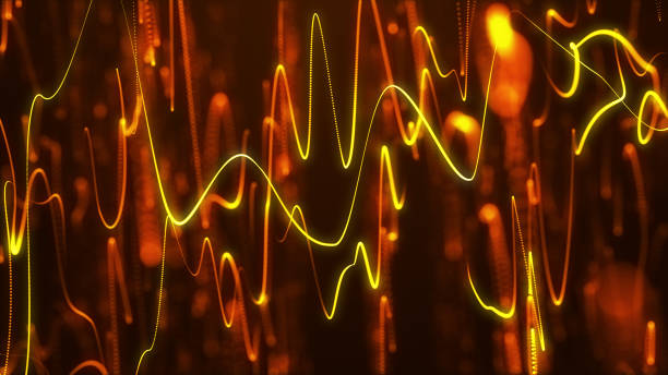 istock Light energy flying neon lines lights orange Background 1441643205