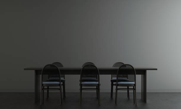 istock Modern minimal lounge and dining room interior design and black wall texture background 1441644952