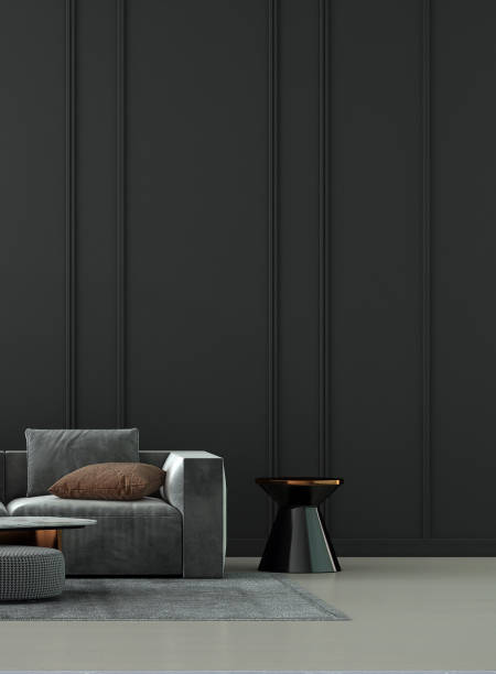 istock Modern minimal lounge and black living room interior design and wall texture background 1441644973