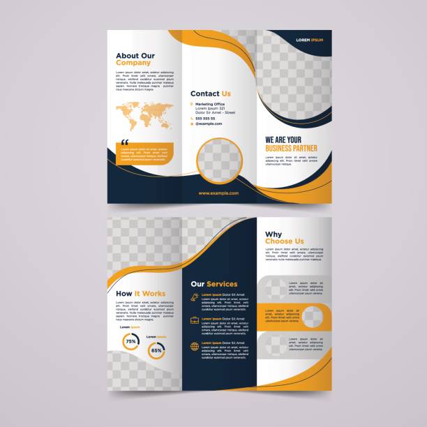 trifold corporate brochure design template - broşür stock illustrations