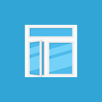 Flat open window vector icon or design element on blue background