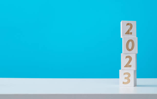 istock Wooden block with number 2023 on the table 1441651460