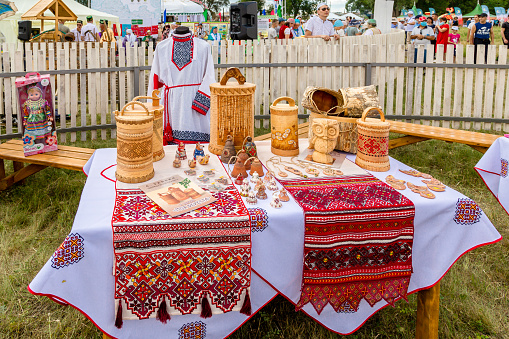 Kazan, Republic of Tatarstan, Russia - July 3, 2021: Sabantuy, the people's Tatar fieldwork holiday. High quality photo