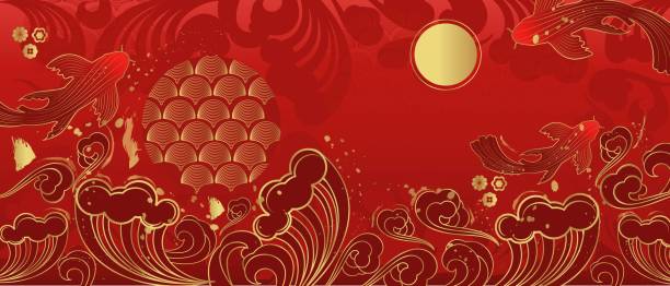 istock Vector banner on an Asian theme. Line art style. Chinese symbols. 1441654660