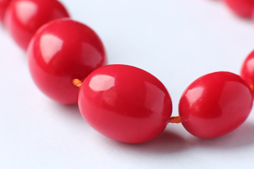 Close up of traditional ukrainian red coral beads