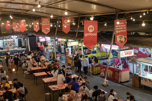 Bandung Indonesia July 23 2022 Crowd Of Residents Enjoy Dinner At