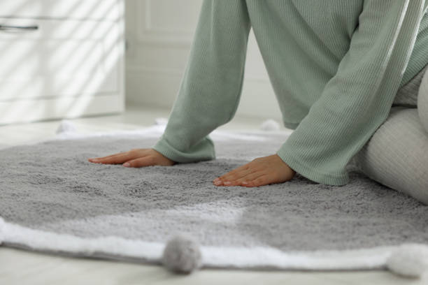istock Woman touching soft grey carpet indoors, closeup 1441656622