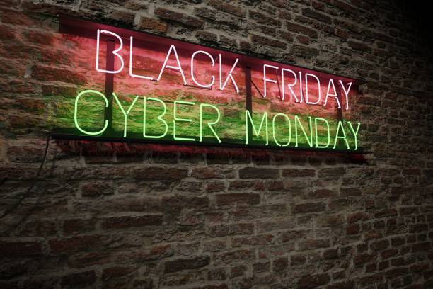 istock neon light poster with black friday and cyber monday lettering 1441658618