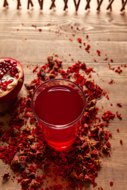 Vinegar water and pomegranate stock photo