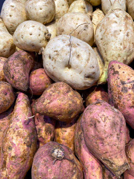 istock Full frame sweet potatoes at retail market. 1441662622