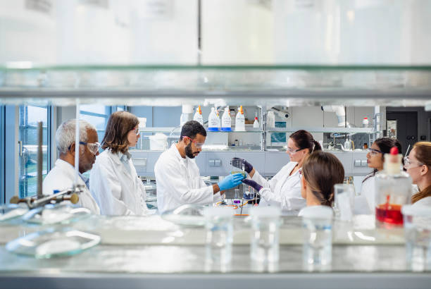 실험실에서 일하는 과학자들 - 화학 과학 뉴스 사진 이미지