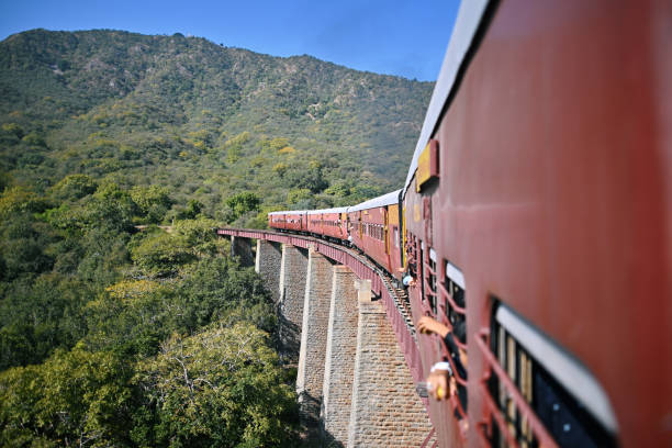 Train passing over the bridge through Aravalis mountain Range, Rail Route between Phulad to Kambli Ghat