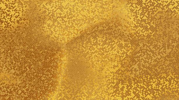 istock Shine metal yellow background. 3d golden glitter mosaic texture. Decorative pattern design with square shape 1441671278