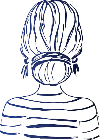 girl with a beam on his head. nape of girl with hairstyle. vector linear illustration.