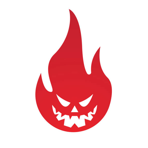 illustrazioni stock, clip art, cartoni animati e icone di tendenza di icona vettoriale del modello del logo fire devil - trident devil horned demon