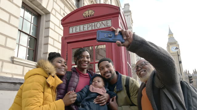 Young Black family and grandparents vacationing in London