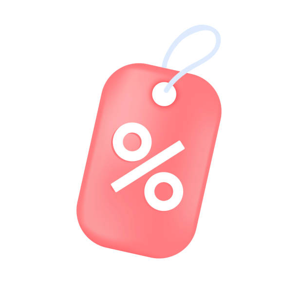 istock Red tag price with percent symbol hanging on rope 3D icon 1441685837