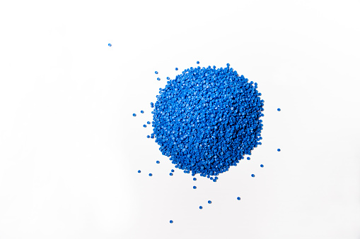 blue polymer on white isolate background in polymer and chemical laboratory for research in polymer chemical petrochemical and petroleum technology industry produce polymer for chemical material business