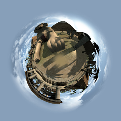 3d rendering of an ancient egypt themed little planet