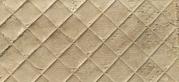Reverse side of ceramic tiles. Detailed texture of tiles. Lattice surface closeup. stock photo