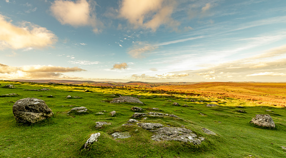 Landscape view of Stonehenge, a prehistoric stone monument in Salisbury, Wiltshire, England, United Kingdom