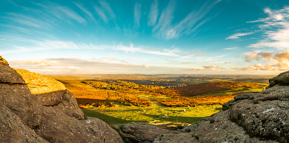 Panorama across Dartmoor, from Haytor, in Devon