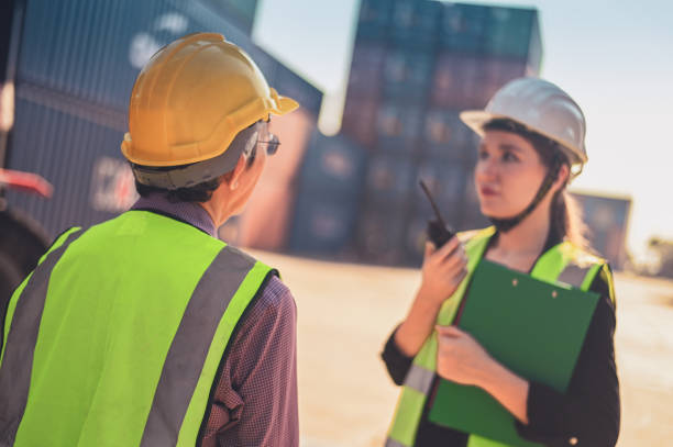 istock Containers worker export, export management team is inspecting the containers. to manage the export of goods to foreign countries, Large cargo shipment 1441690709