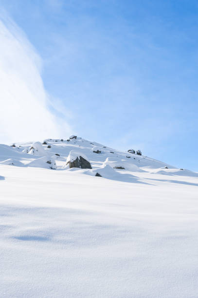Scenic of snow-capped mountain landscape on a cloudy day in winter, Tatra Mountains, Poland.