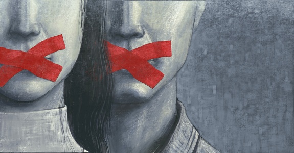 Political art, Concept idea of free speech freedom of expression and censored, surreal painting, portrait illustration , conceptual artwork illustration