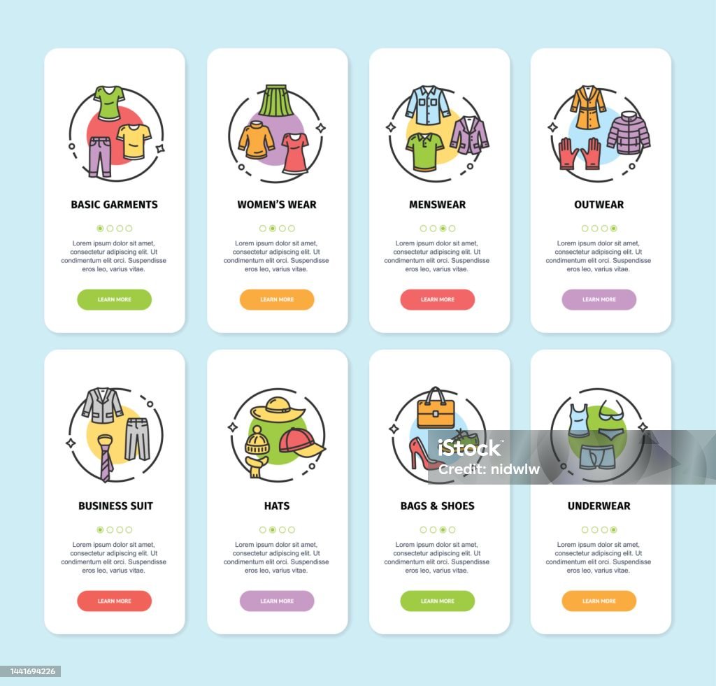 Tarjetas Ropa Ilustración de Conjunto De Tarjetas De Pantallas De Aplicaciones De ...
