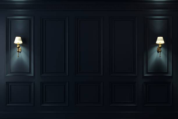 istock Classic wall of dark wood panels bra 1441694847