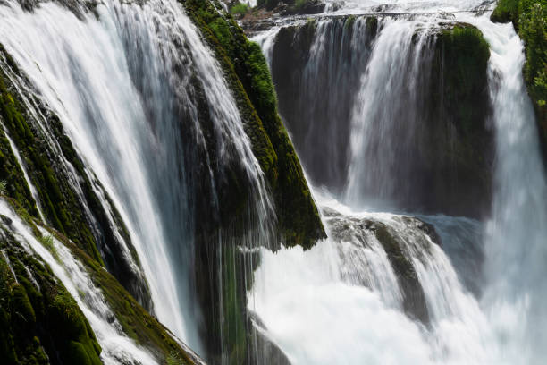 Beautiful river waterfall landscape nature in summer clear water and forest. High quality photo