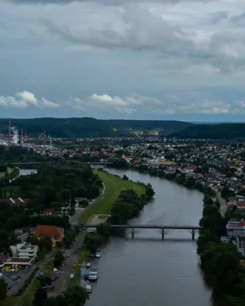 Romantic view of the city of Kelheim from the Befreiungshalle.