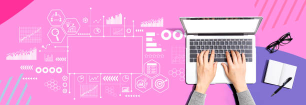 istock Marketing concept with person using a laptop 1441701677