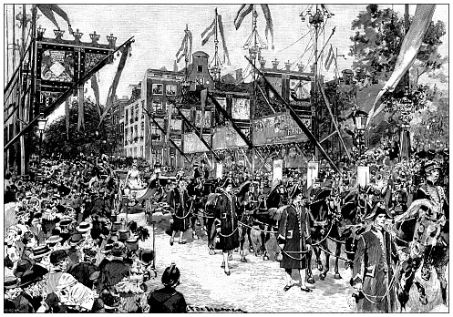 Antique image: Fete de Hollande, Netherlands celebrations for Queen Wilhelmina