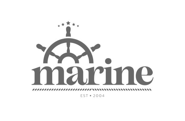 Ship steering wheel for sailors logo or cruise trip. Ship rudder stock illustrations