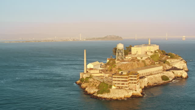 AERIAL Alcatraz Island in San Francisco Bay, California