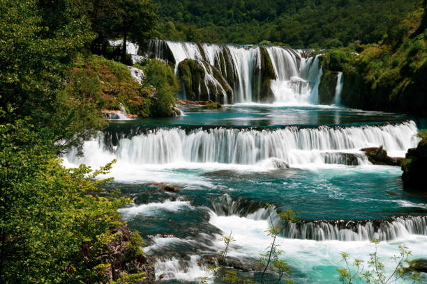 istock Beautiful river waterfall landscape nature in summer clear water and forest. 1441708629