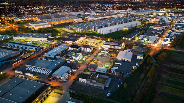 istock Industrial district at dusk - aerial view 1441711472